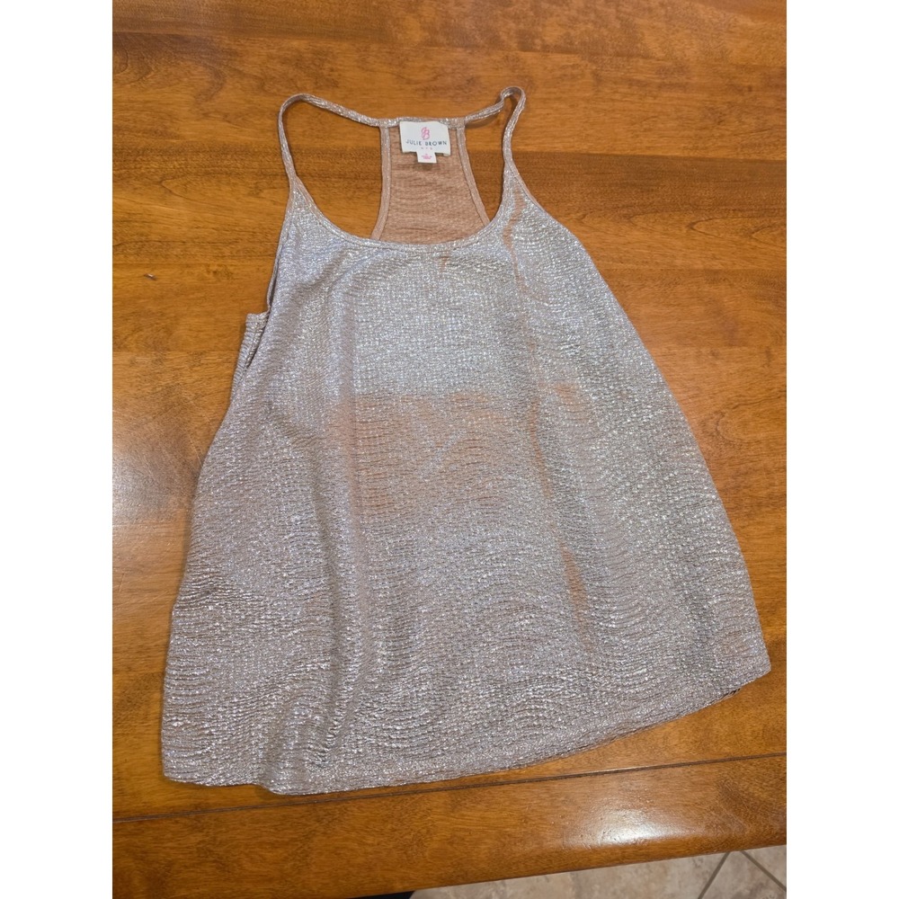 Julie Brown NYC Women Small Gold Sparkle Spaghetti Strap Camisole Tank Top